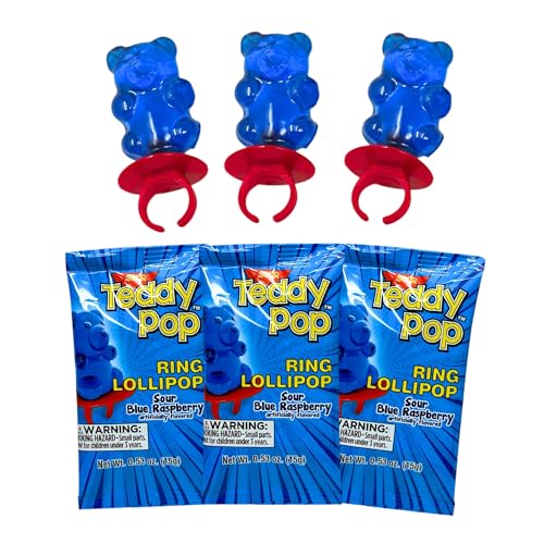 Teddy Pop Sour Blue Raspberry Ring Lollipops - 40 Ct