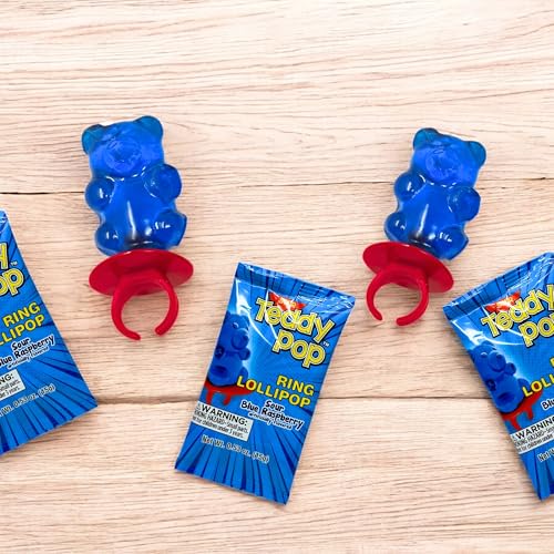 Teddy Pop Sour Blue Raspberry Ring Lollipops - 40 Ct