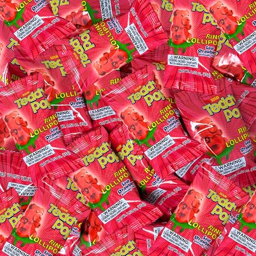 Teddy Pop Sour Strawberry Ring Lollipops - 40 Count