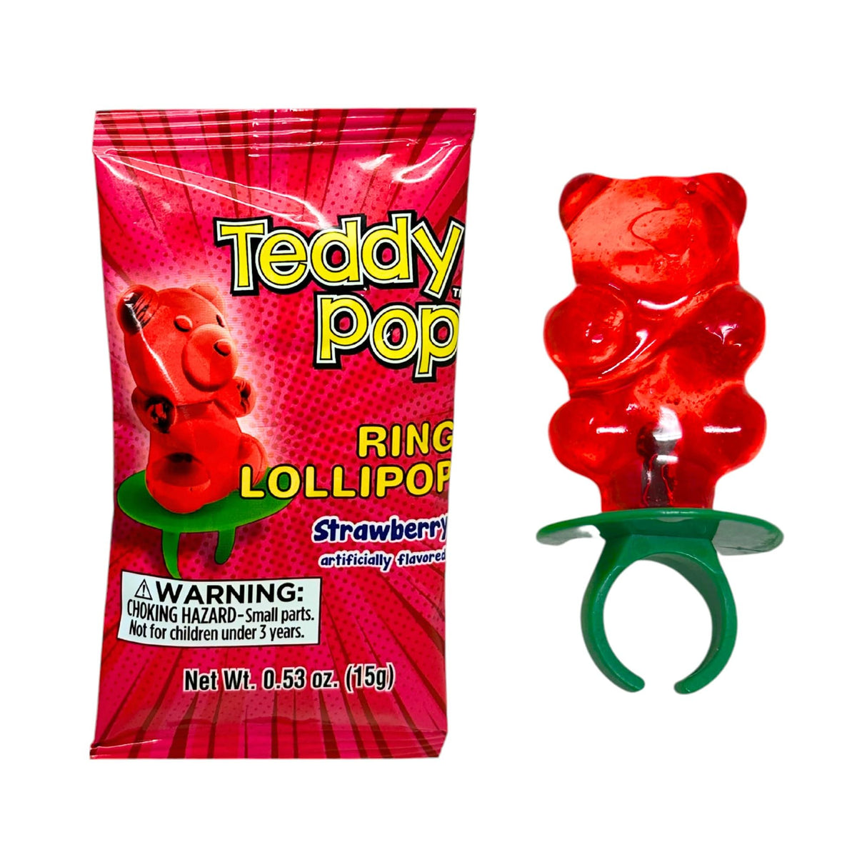 Teddy Pop Strawberry Ring Lollipops - 40 Ct