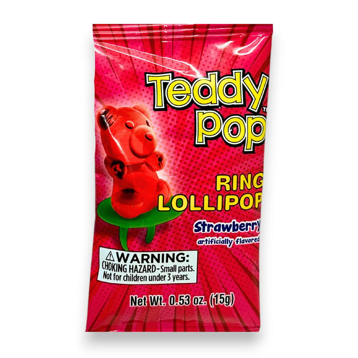 Teddy Pop Strawberry Ring Lollipops - 40 Ct