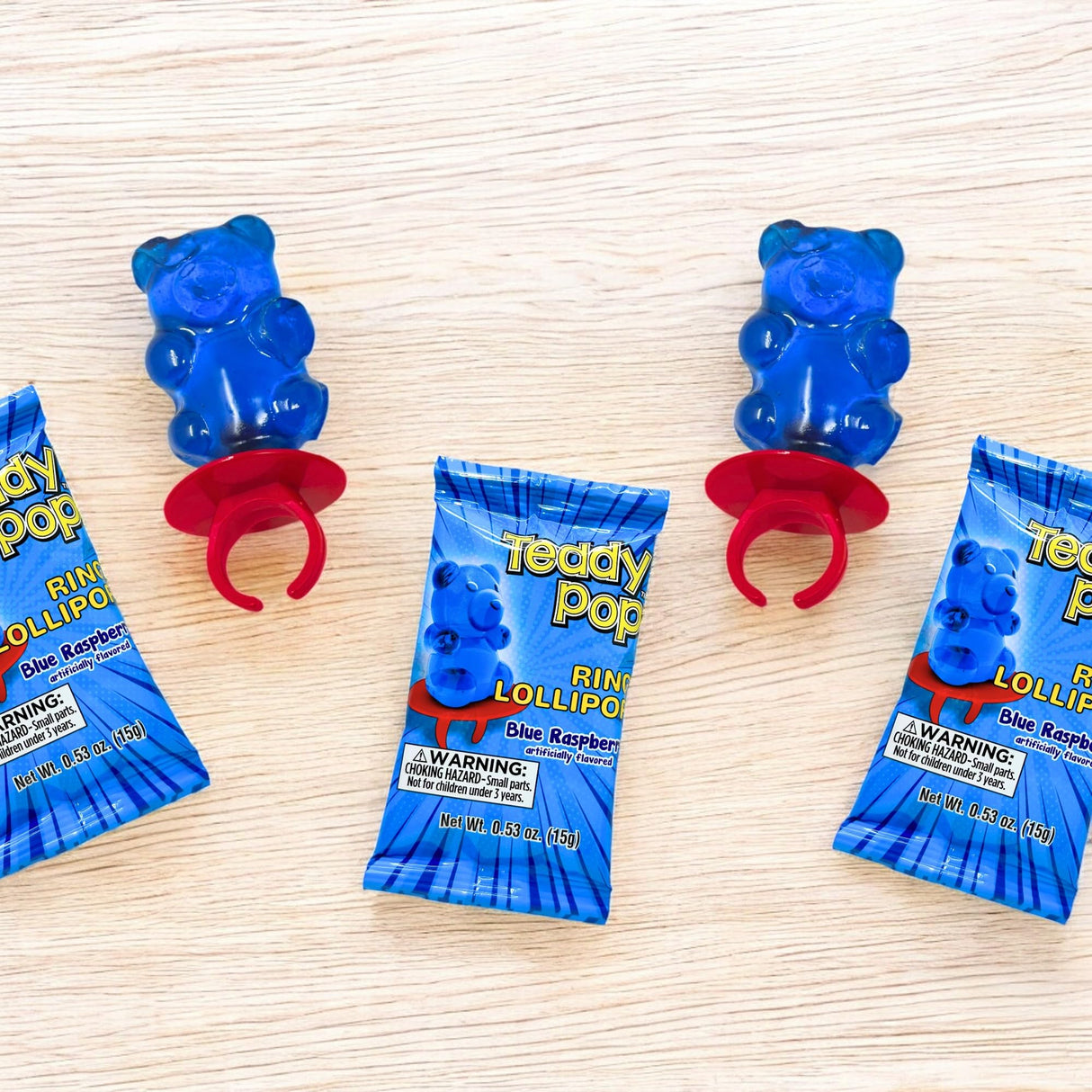 Teddy Pop Ring Lollipops - Blue Raspberry 40 Ct