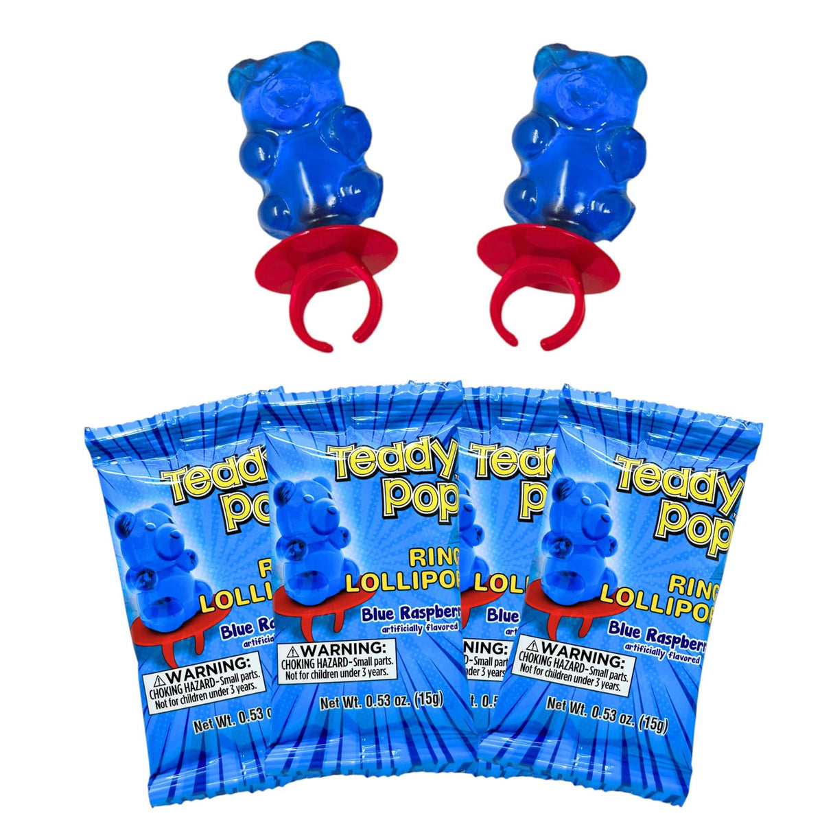 Teddy Pop Ring Lollipops - Blue Raspberry 40 Ct