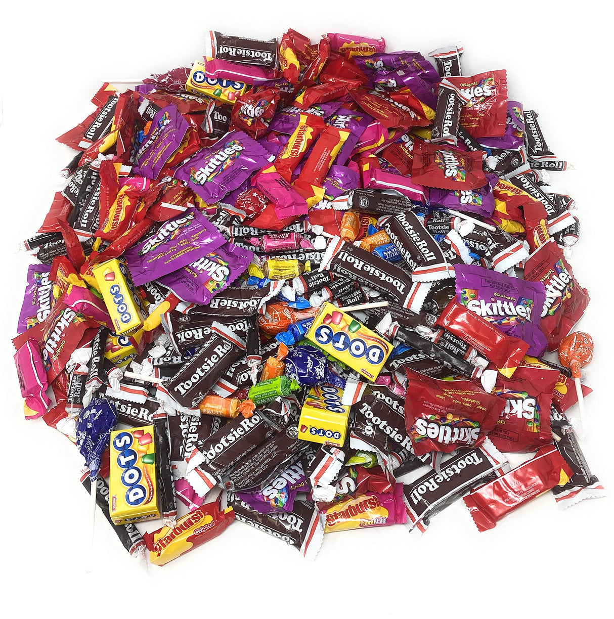 Assorted Bulk American Candy Starbursts, Skittles, Tootsie Rolls, Dots, Tootsie Pops Fruit Rolls