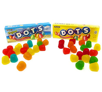 Assorted Fruit Flavored Gumdrops - 2 lbs Dots Original and Tropical Fruit Flavor Gum Drops - 12 Count Of 2.25 Oz Boxes (32 Oz)