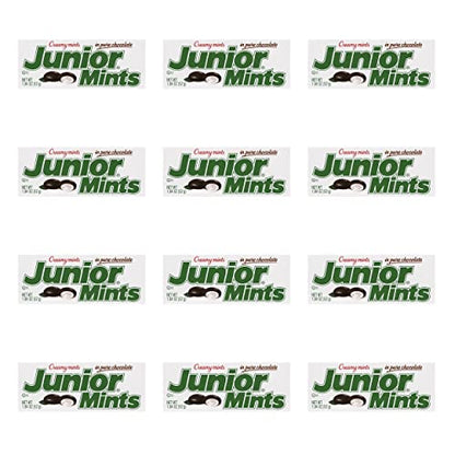 Junior Mints Dark Chocolate Covered Mint Cream Bites Premium Chocolate Bulk Bag 12 Boxes (1.84 oz ea.) 1.38lbs Total