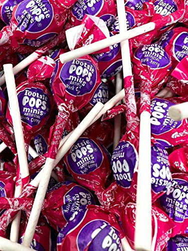 Tootsie Roll Black Cherry Mini Pops Filled With Chewy Tootsie Roll Candy - Single Flavor 75+ Count Lollipops 1 Lb (16 Oz)