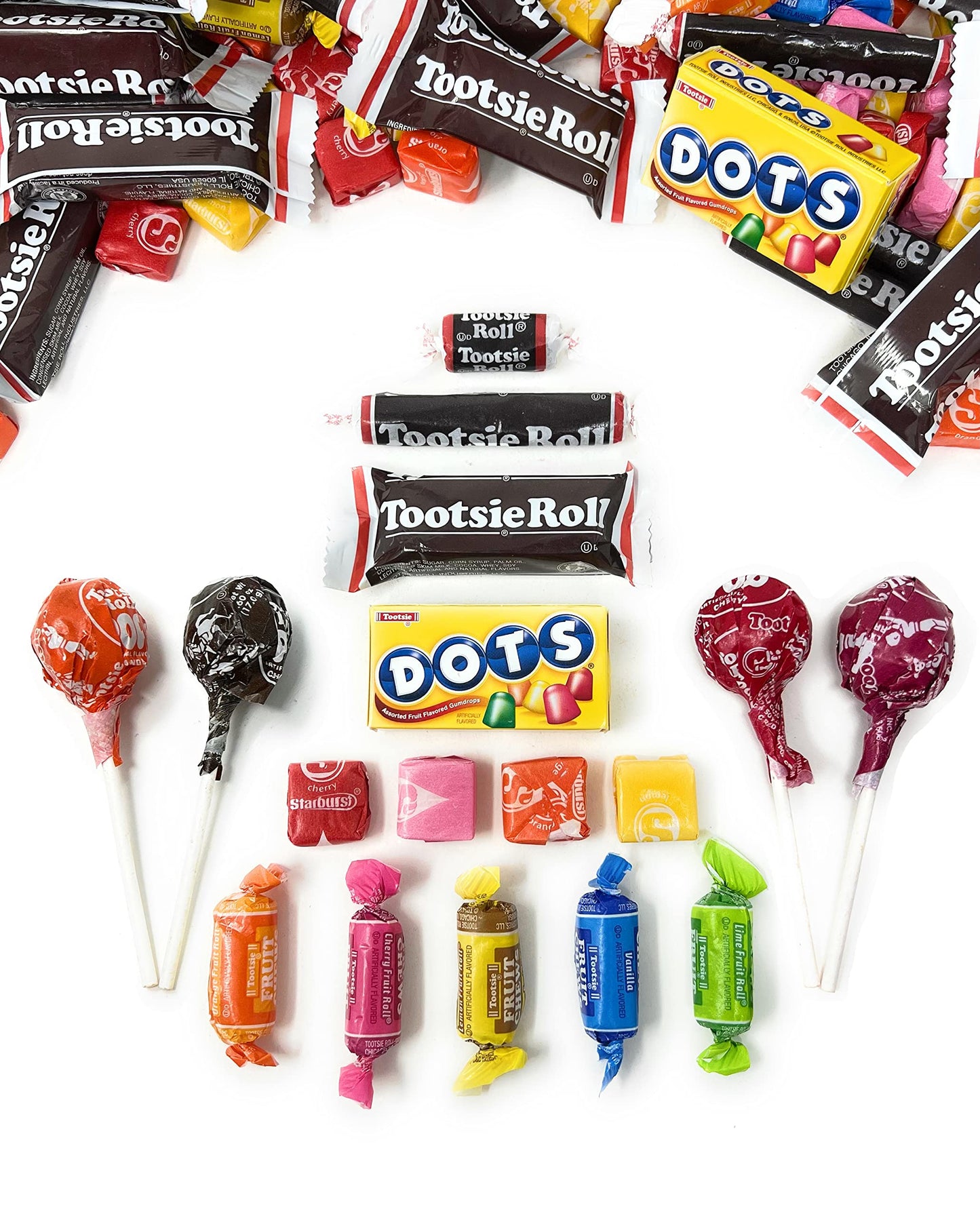 Bulk Fruit and Chocolate Candy Assortment - 8 lbs - Tootsie Roll Fruit Chews and Original Chocolate Midges, Tootsie Pops, Starburst and Dots (128 Oz)